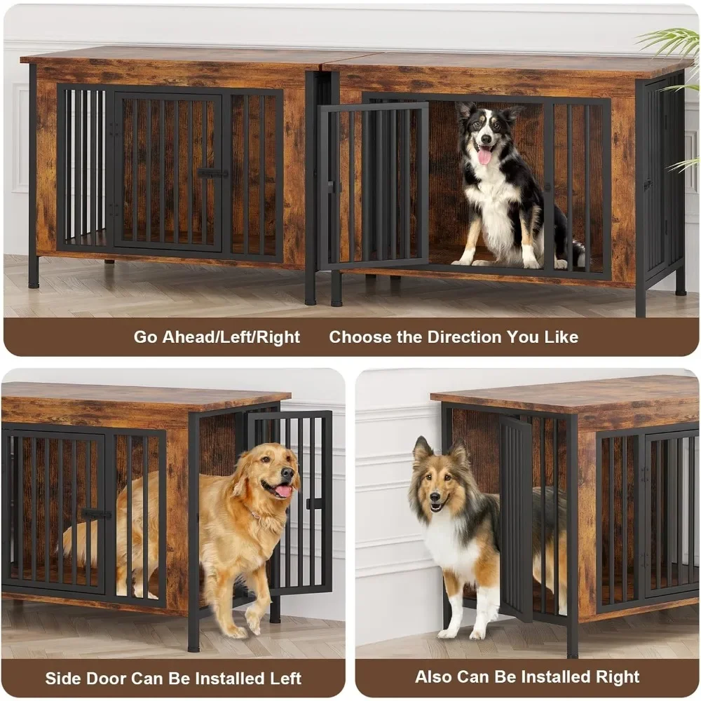 

Wooden Large Dog Crate Furniture for Medium and Large Breed, Chew-Resistant Dog Kennel Furniture Indoor with 2 Doors