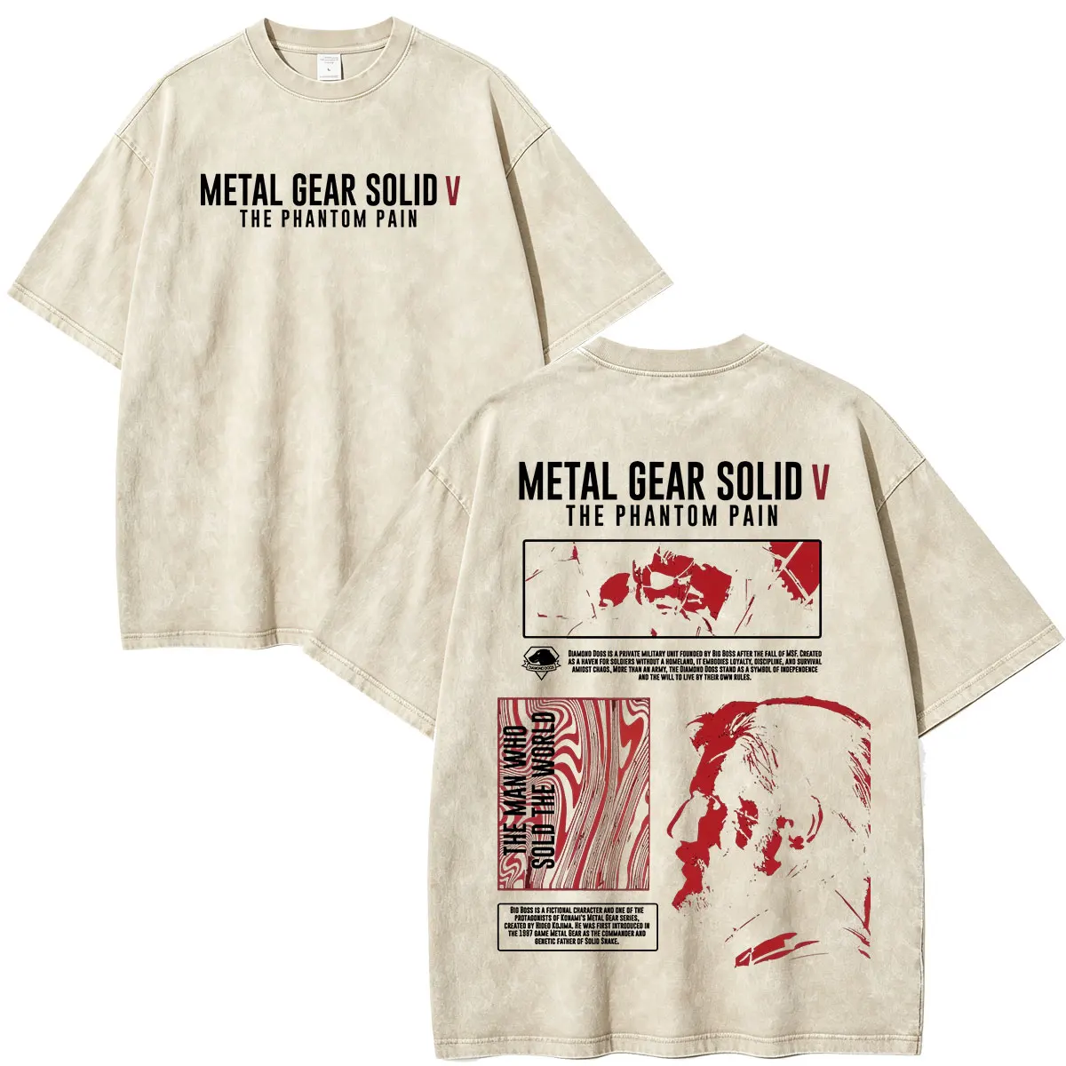 GAME Metal Gear Solid 5 The Phantom Pain Venom Snake Vintage Washed T-Shirts für Herren und Damen, Oversized Kurzarm-T-Shirt, Streetwear – Detail 5