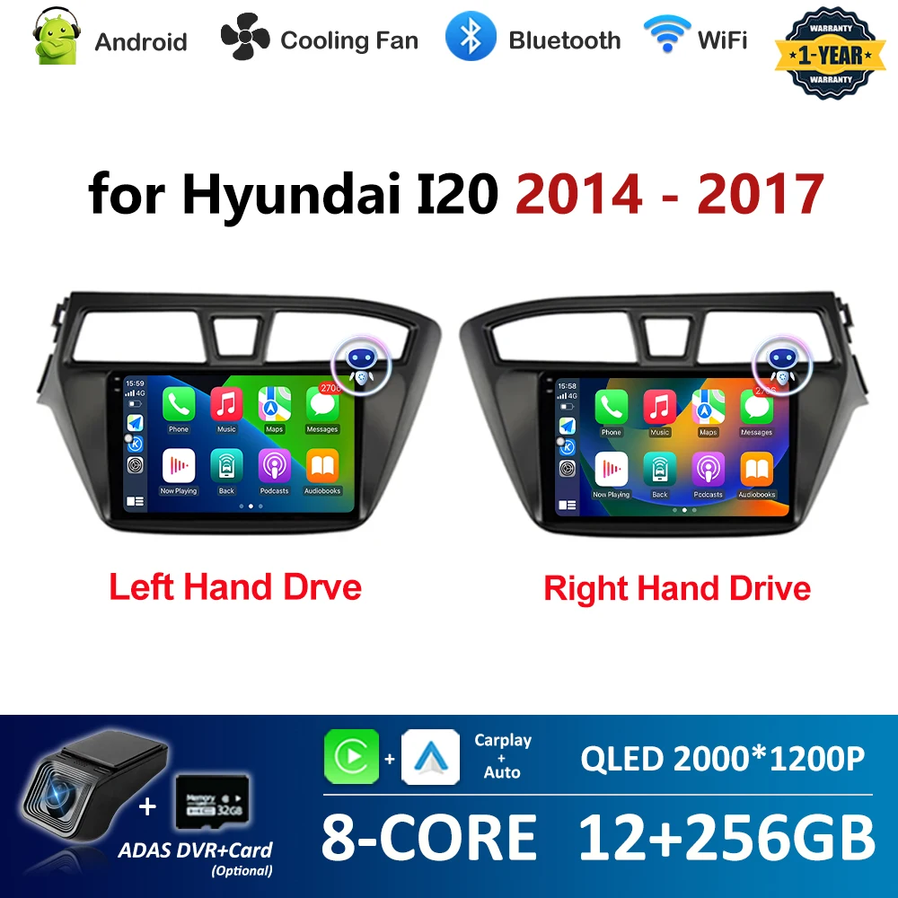 

Android OS 9 '' for Hyundai I20 2014 - 2017 Car Video Multimedia Player GPS Cooling Fan WiFi+4G Touch Screen BT Auto Accessories
