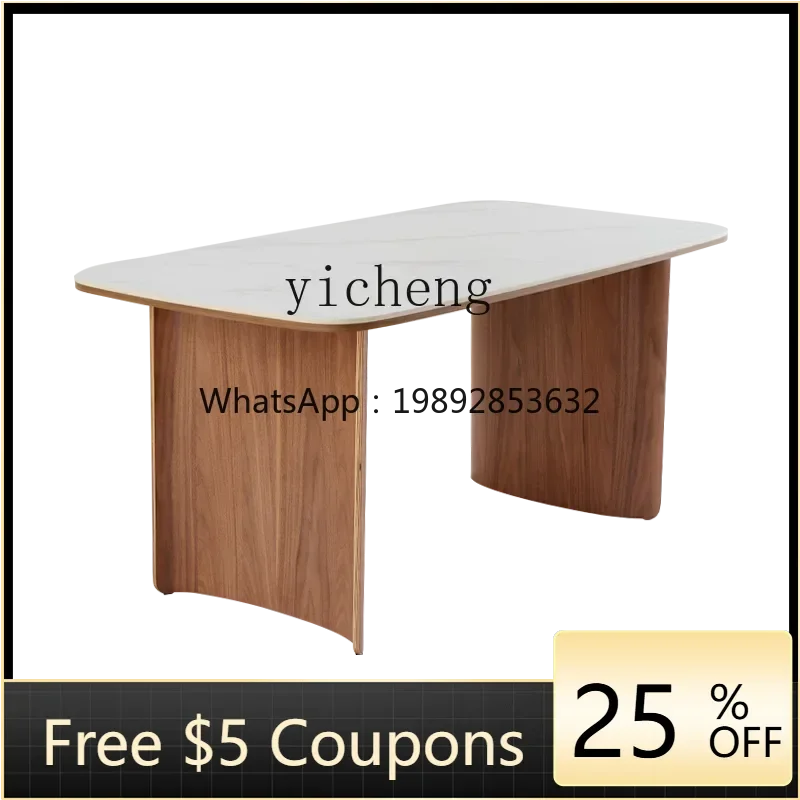 

AA simple wind rock slab dining table household small apartment light luxury square table curved wood craft Tahiti