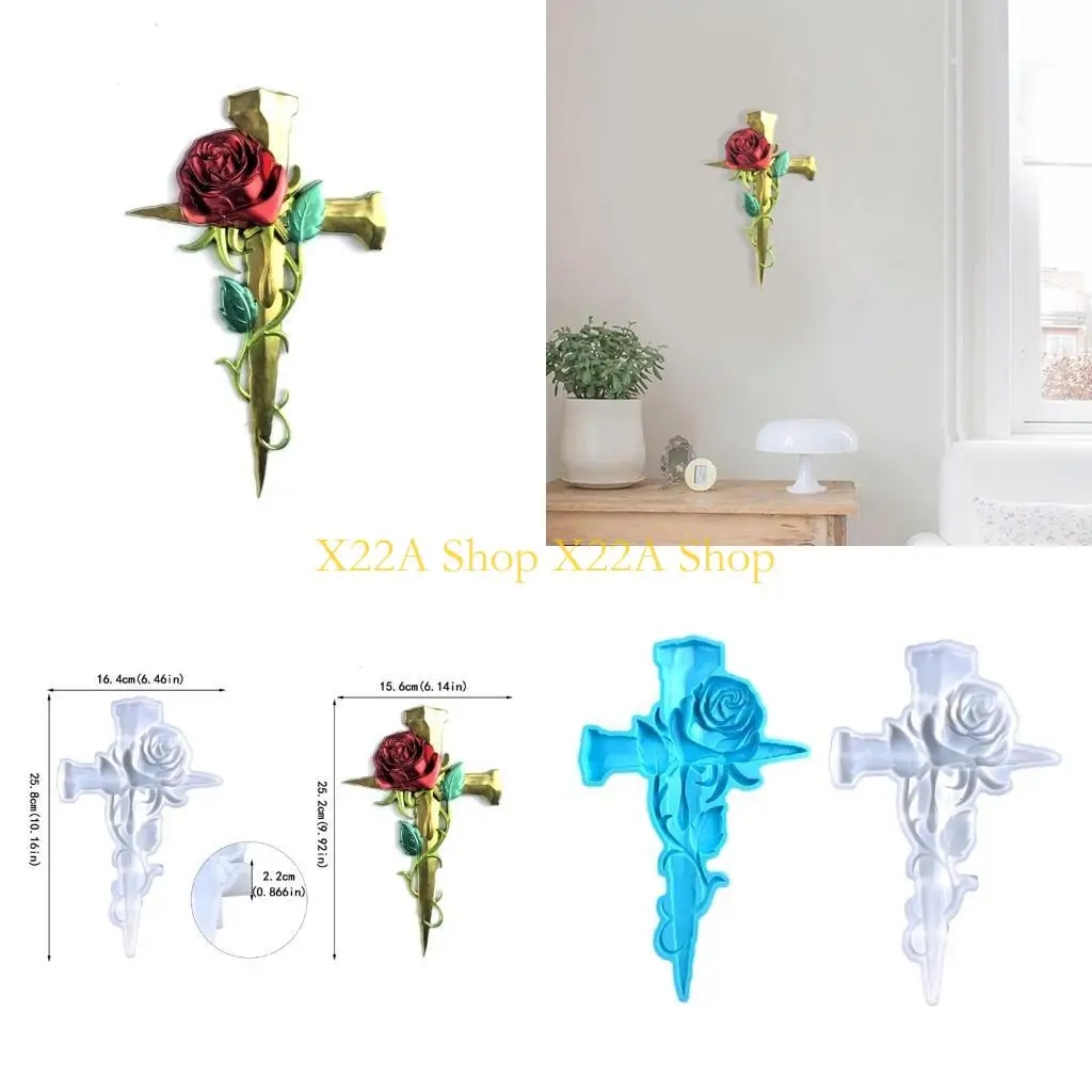 Unique 3D Rose Crucifix Silicone Molds,Cross-Resin Mold for Epoxy Casting Wall Hangings,Bedroom Decor,Art Craft,Home Decoration
