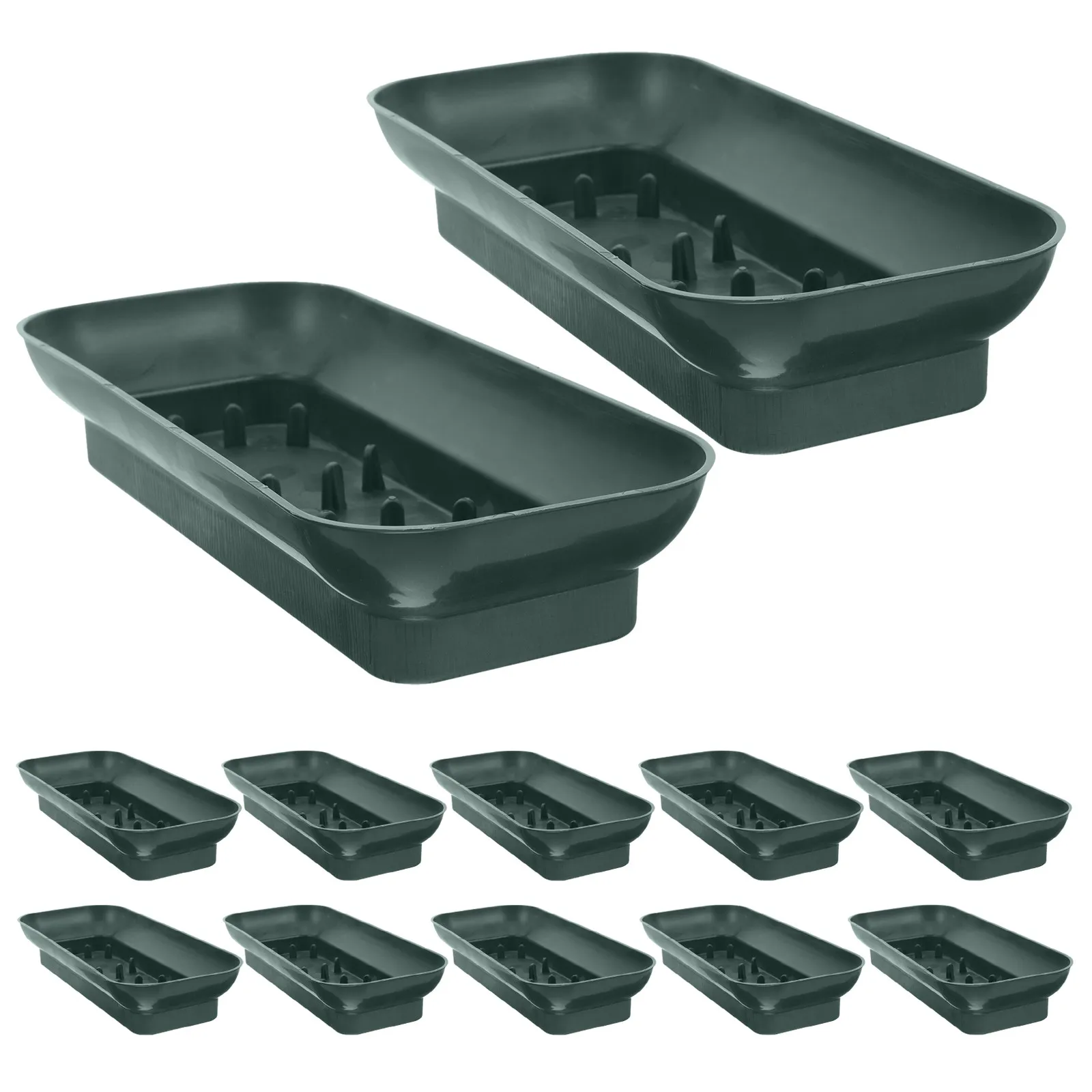 12Pcs Rectangular Floral Foam Holder Tray Green Plastic Flower Arrangement Base Pins for Wedding Church Office Centerpiece
