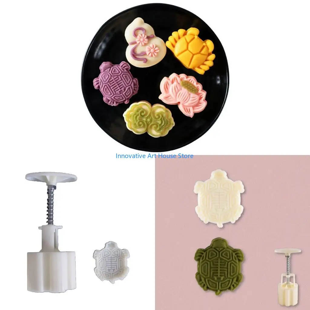 E1PC Hand Pressure Moon Cake Mold for Mid-Autumn Festival 50g for Turtle Cookie Cutter Stamp DIY Bakeware Mould Kitchen Suppl