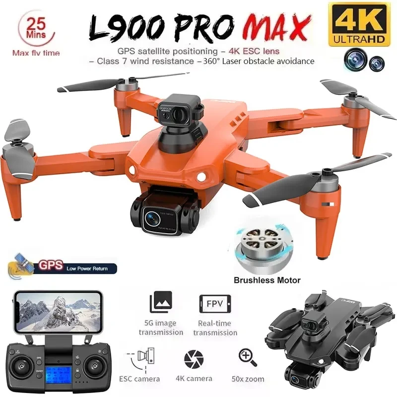 

L900 Pro MAX GPS Дрон 4K Профессиональная HD двойная камера 5G Wi-Fi 360 ° Бесщеточный складной квадрокоптер для предотвращения препятствий, радиоуправляемая игрушка-дрон