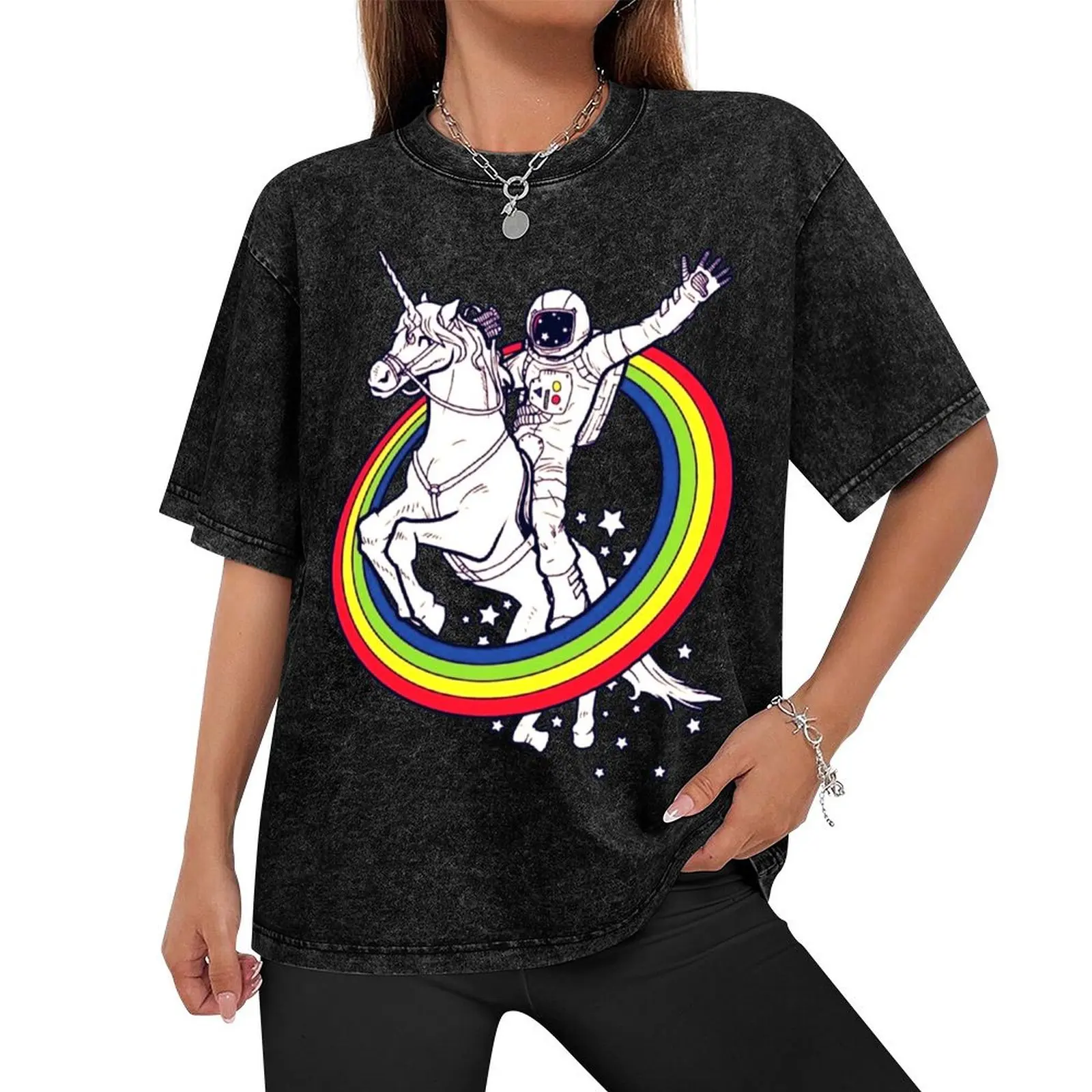 Astronaut Riding Unicorn Throw The Rainbow T-Shirt anime t shirts custom shirt boys animal print funny t shirts men