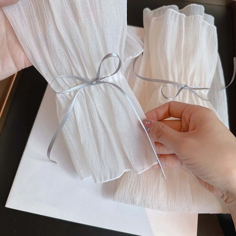 2pcs/set Sun Protection Bow Gauze Sleeves Fingerless Thin Breathable Long Arm Sleeves Silk Ribbon Sweet