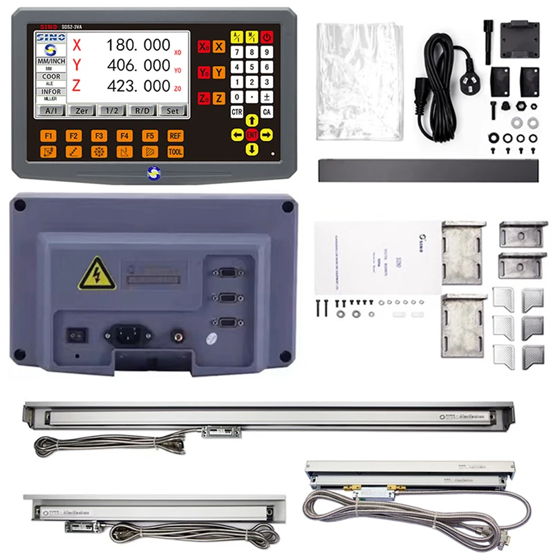 SINO SDS2-3VA مجموعة 3 محاور LCD DRO Kit KA-300 KA-500 قراءات رقمية زجاج مقياس خطي التشفير لطاحونة المخرطة KA300