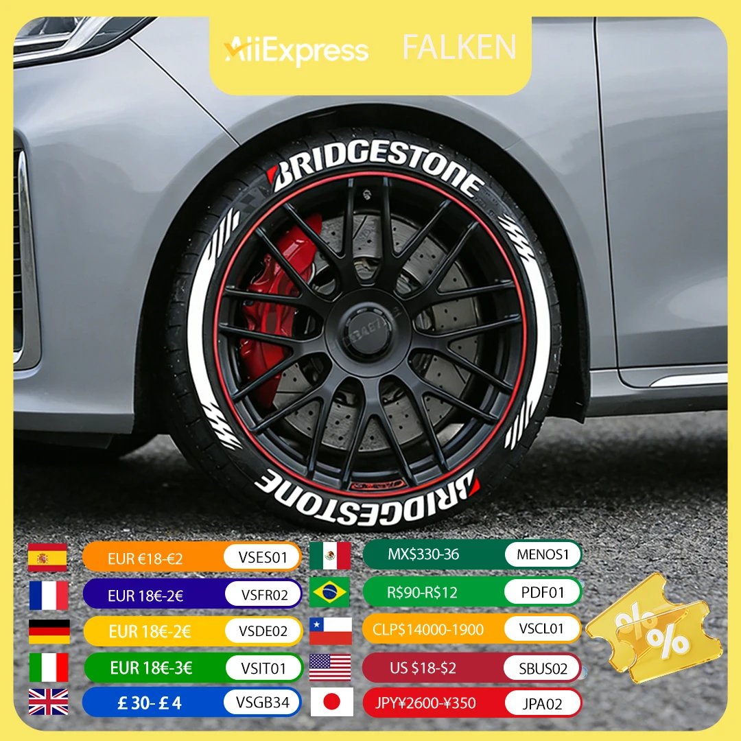 Bridgestone Tire Letter Stickers Set for 4 Wheels 3D PVC Raised Tire Decals Waterproof Car Racing Tire Sidewall Decor
