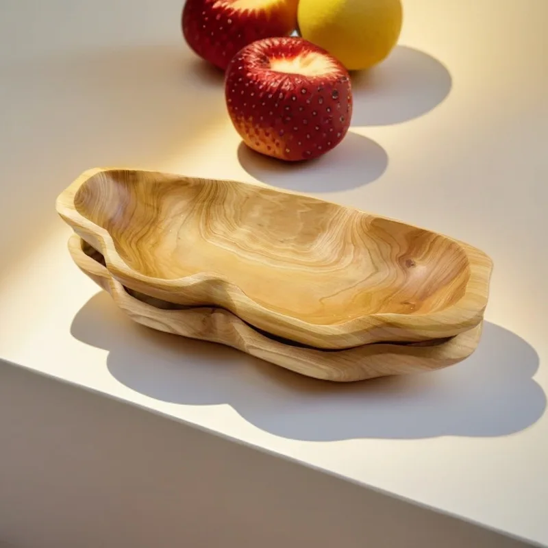 Solid Wood Snack Tray - Multi-Purpose Fruit Nut Dessert Platter Rustic Serving Bowl for Party Home Kitchen