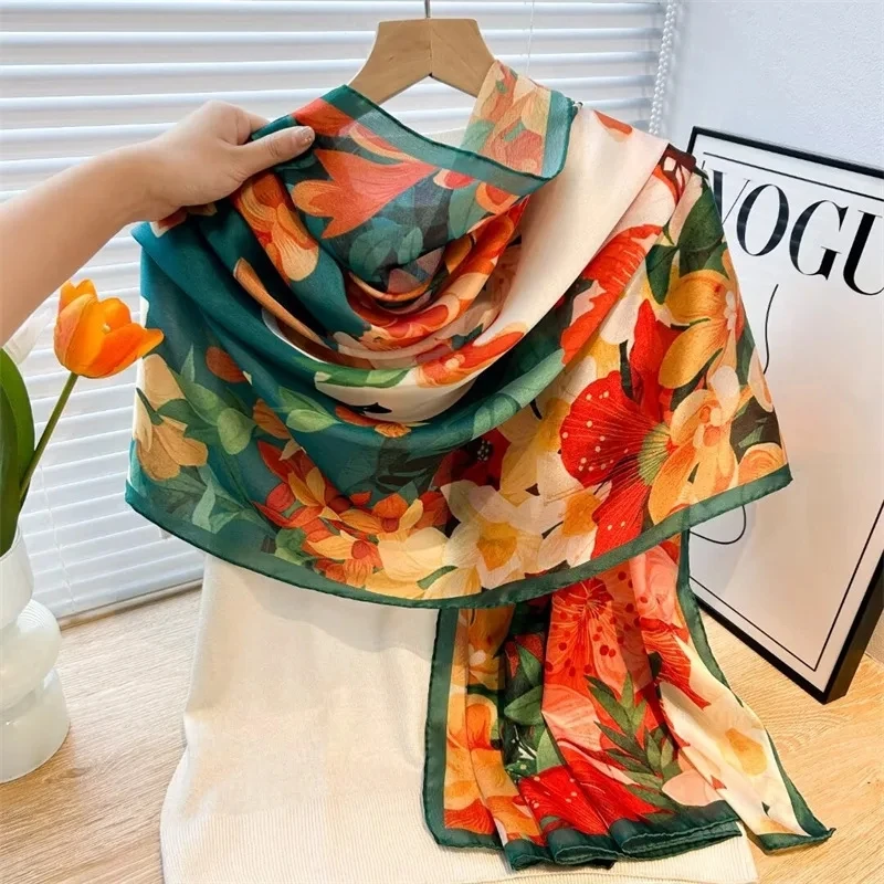 

Silk Scarf for Women Hijab Pashmina Long Beach Stoles Shawl Wrap Headbands Warm Scarves Bandana Summer Ladies Neckscarf Foulard