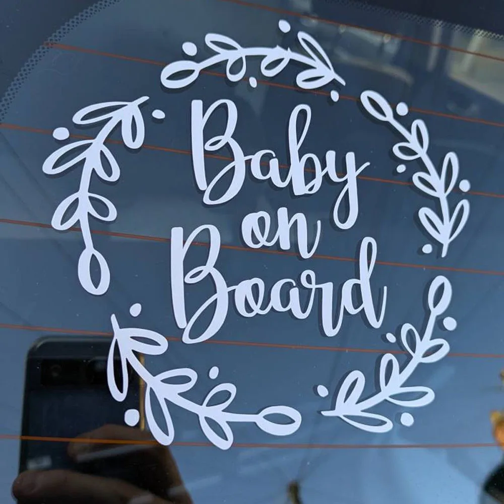 Baby on Board Car Tail Warning Stickers Die Cut Beautiful Wreath Windows Vinyl Decals Accessories