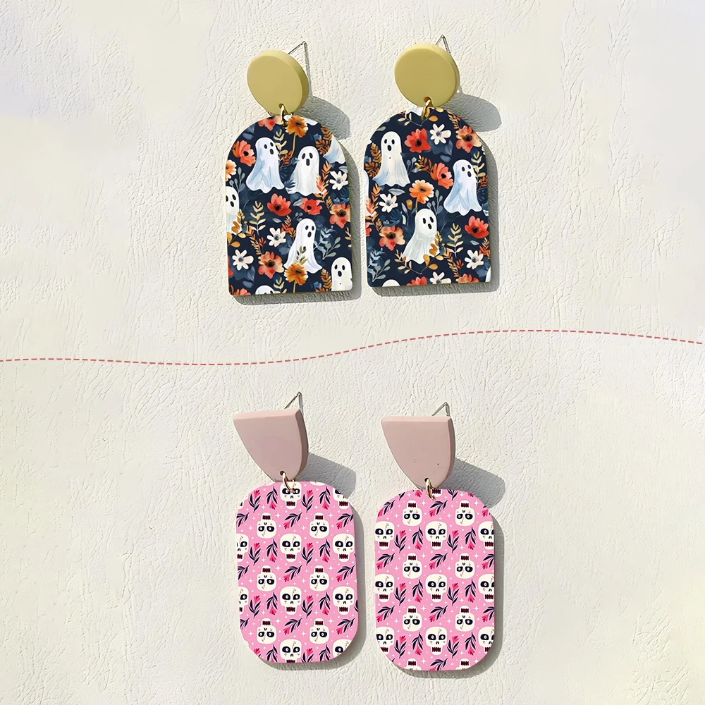 

Crossbones Skull Floral Pumpkin Halloween Couple and Baby Soft Ceramic Earrings Water Transfer Paper Sticker For Jewelry Making