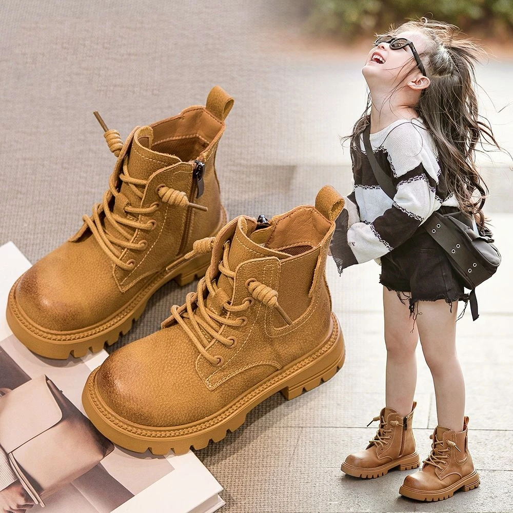 

2025 New Spring Autumn Simple Britain Style Side Zipper Fashion Girl Boots boy boots Non-slip Flats winter New Boys Ankle Boots