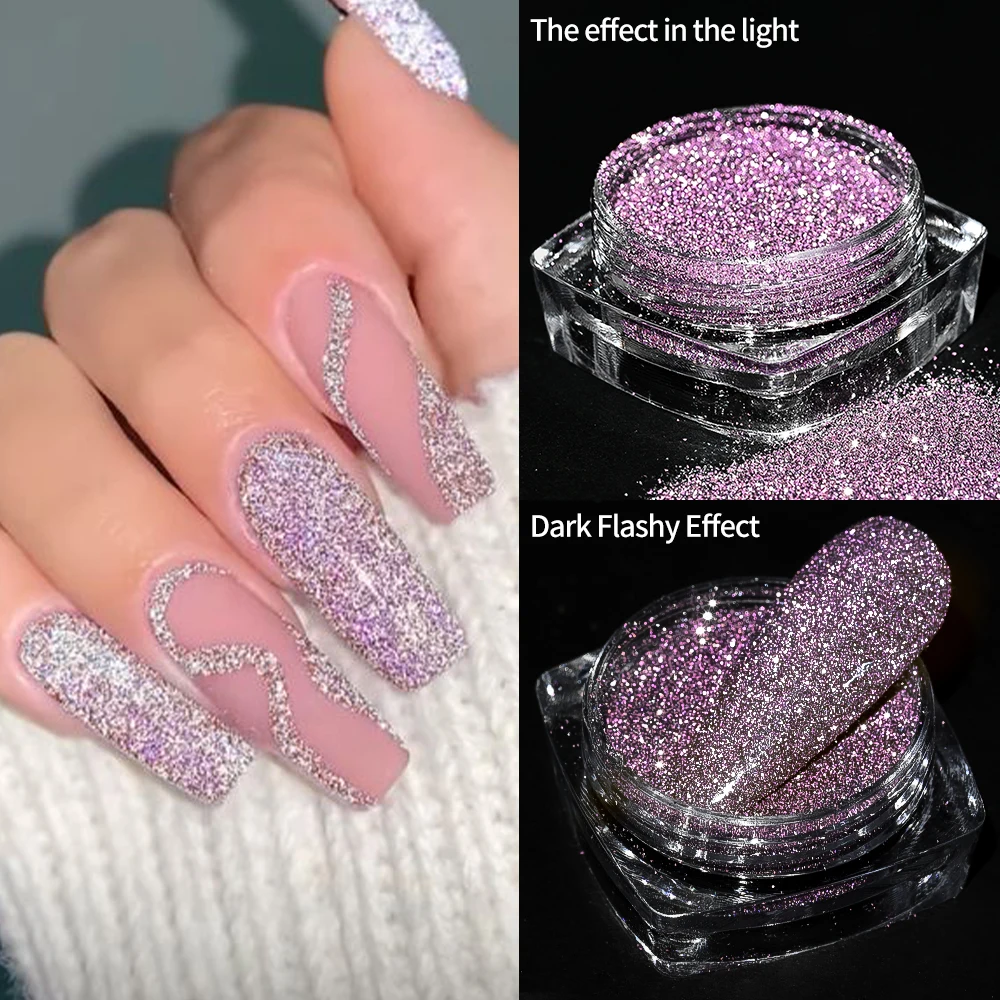 1Box Sparkly Shiny Nail Art Broken Glitter Powder - Bling Dust Holographic Flash Effect Chrome Pigment For Sparkling Nail Design