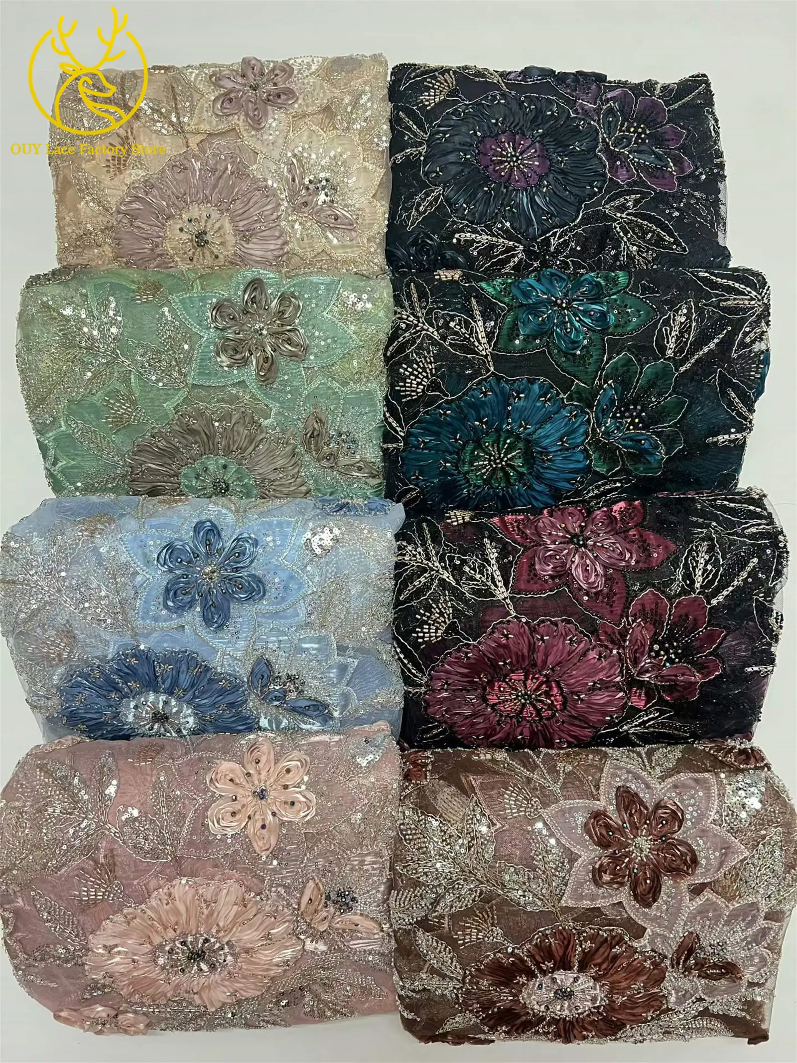 Modische 3D-Blumenstickerei Pailletten Tüll-Mesh-Spitze 2026 Nigerianische Perlen-Mesh-Spitze für Braut-Hochzeitskleider und Partykleider zum Nähen – Detail 3