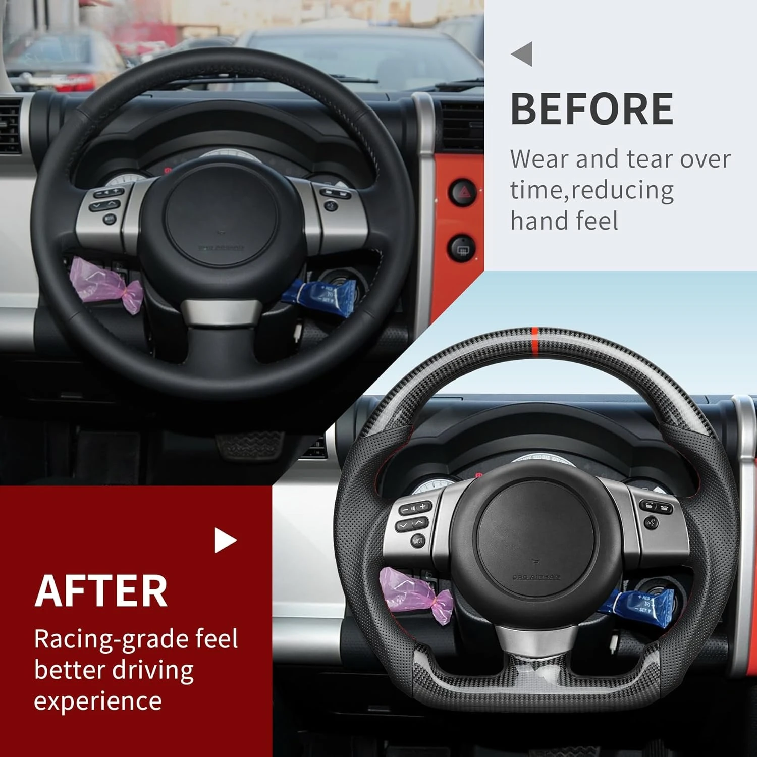 

Real Carbon Fiber Steering Wheel D-Shaped Flat-Bottom Red Stitch Center Line Fit For Toyota FJ Cruiser 2004-2017 Car Accessories