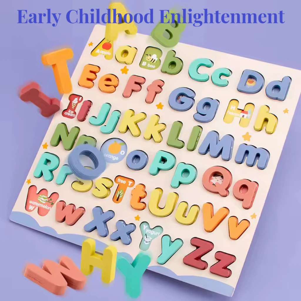 Puzzle en bois lettres majuscules et minuscules pour enfants, cadeaux d'anniversaire, garçons, filles, jeu de famille, enfants d'âge alth