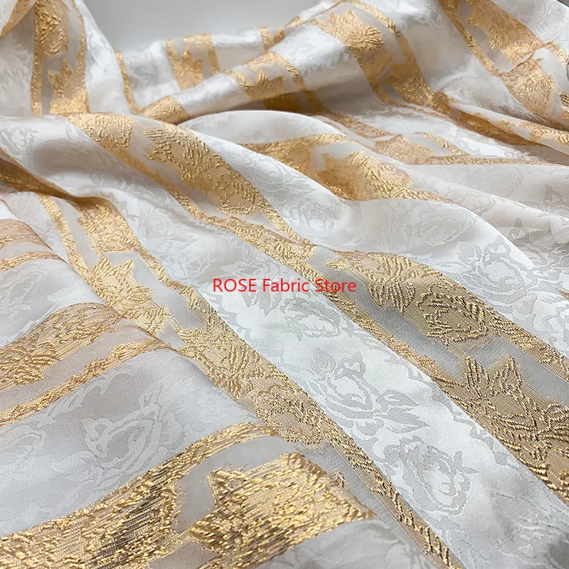 

1 meter Gold Thread Embroidery Organza Fabric Diy Clothing Cheongsam Dress Skirt Designer Fabric