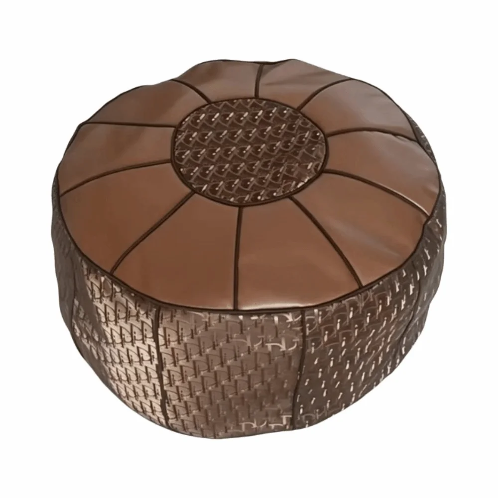 Space Saving PU Leather Footstool Cover Unfilled Round/Square Sofa Stool Cover Detachable Retro Storage Bag Indoor Use