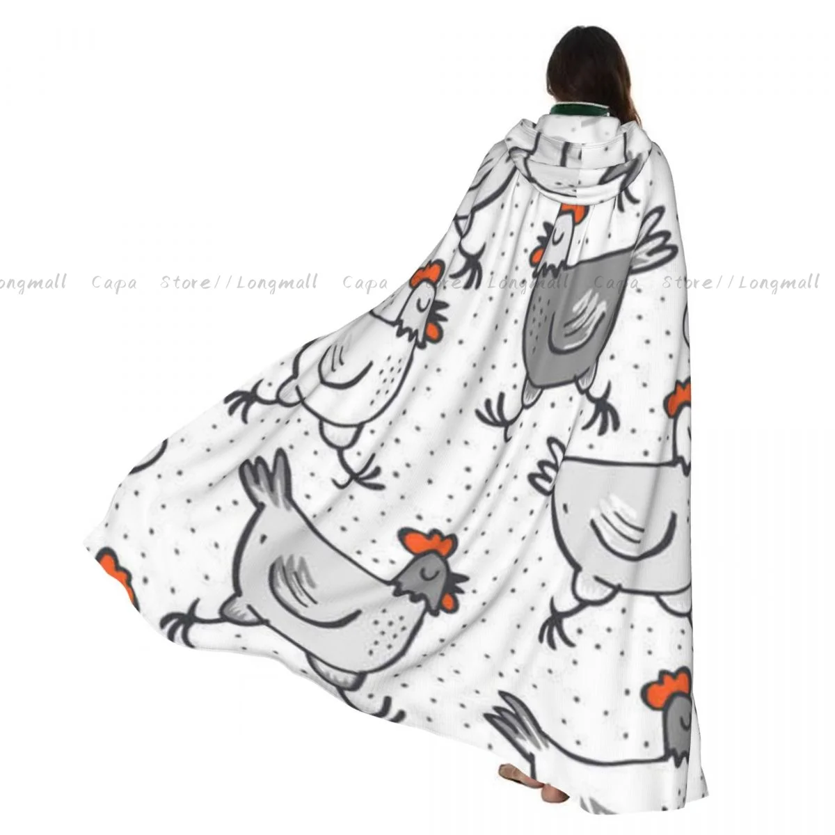 

Adult Vampire Cape Hooded Robe Singing Hens Run Animals Halloween Cloak Full Length Cosplay