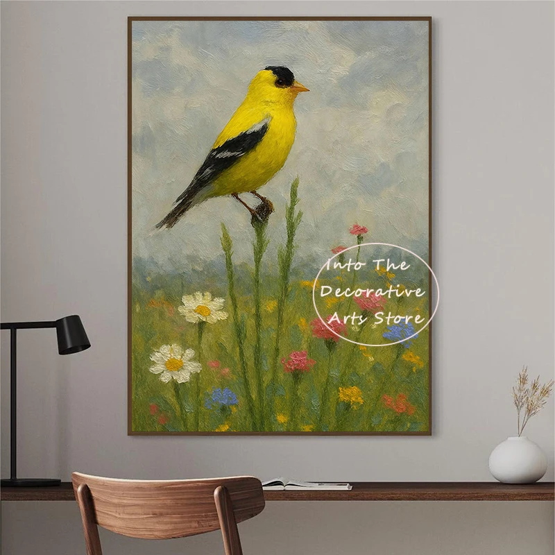 Goldfinch Peacebird Oriole Robin on Branch Bird Poster Wall Art Canvas Painting Prints for Living Room Home Decoration Cuadros
