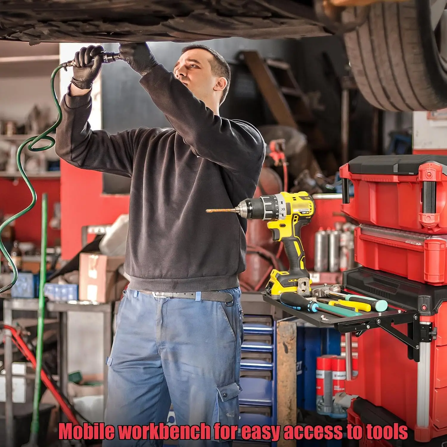 Powerful Folding Magnetic Table Compatible with Milwaukee Packout Toolbox, Tool Tray Side on PACKOUT System