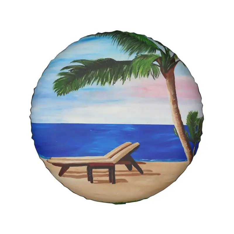 Caribbean Beach Beach Chairs Spare Wheel Tire Cover for Honda CRV Tropical Palm Tree Jeep RV SUV 4WD 4x4 Vehicle 14