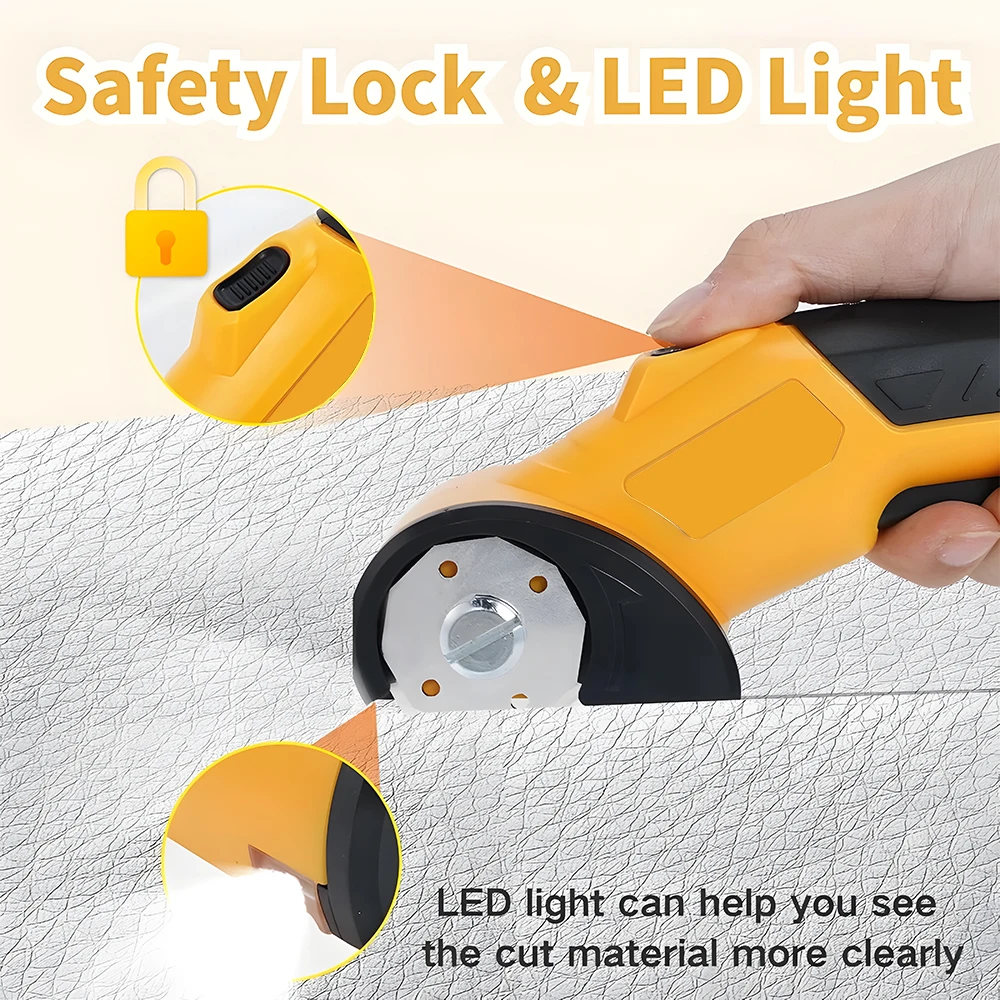 Podofo Kabellose, wiederaufladbare elektrische Schere mit integrierter LED-Leuchte, Hochleistungs-Rotationsschneider, multifunktionales Handtrimmwerkzeug für Stoff, Leder, Teppich, Kunststoff, für
