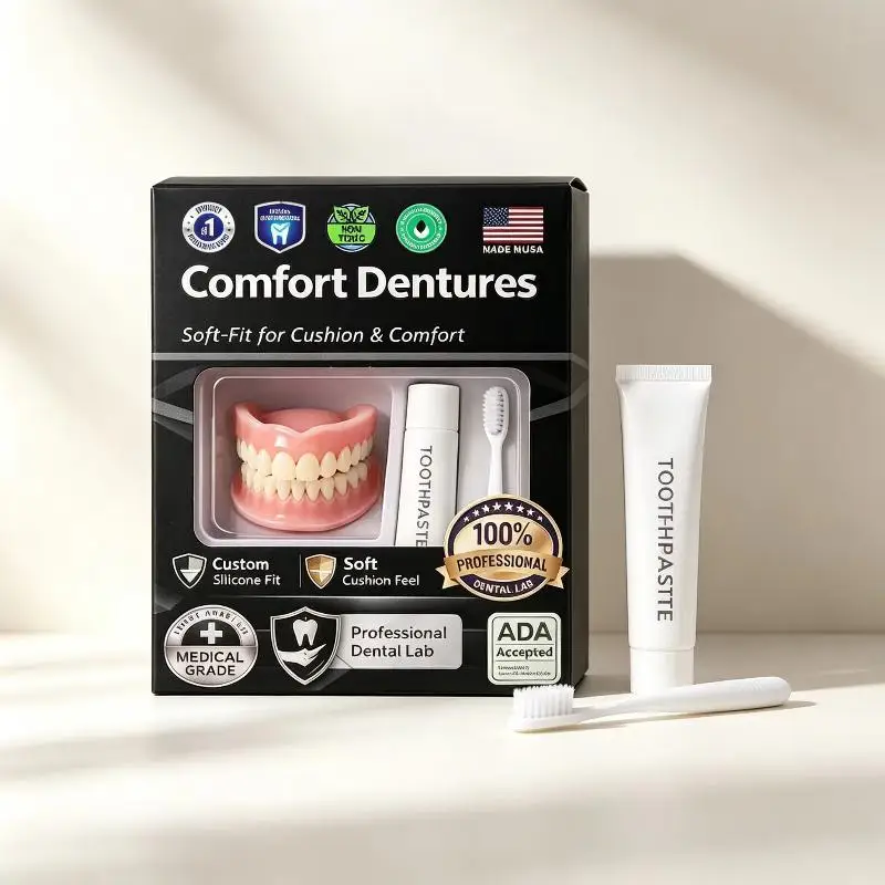 1 Set Cosplay Silicone False Teeth Prop, Upper & Lower Halloween Party Decor, With Mini Toothbrush & Toothpaste