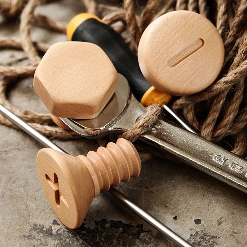 Wall Hooks Wood Clothes Coat Hook Screw Design Key Holder Hooks For Hanging Beech Wood Hat Clothes Rack Nordic Home Accessories