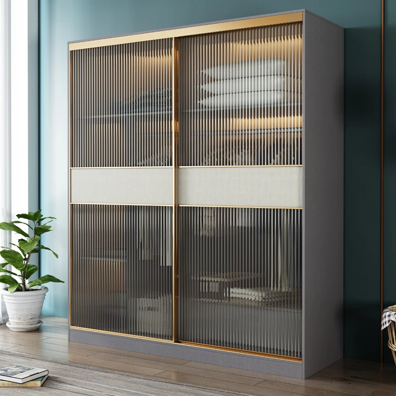 

Light Luxury Sliding Door Wardrobe Home Bedroom Combination Wardrobe Simple Modern Small Sliding Glass Door Roperos Furniture