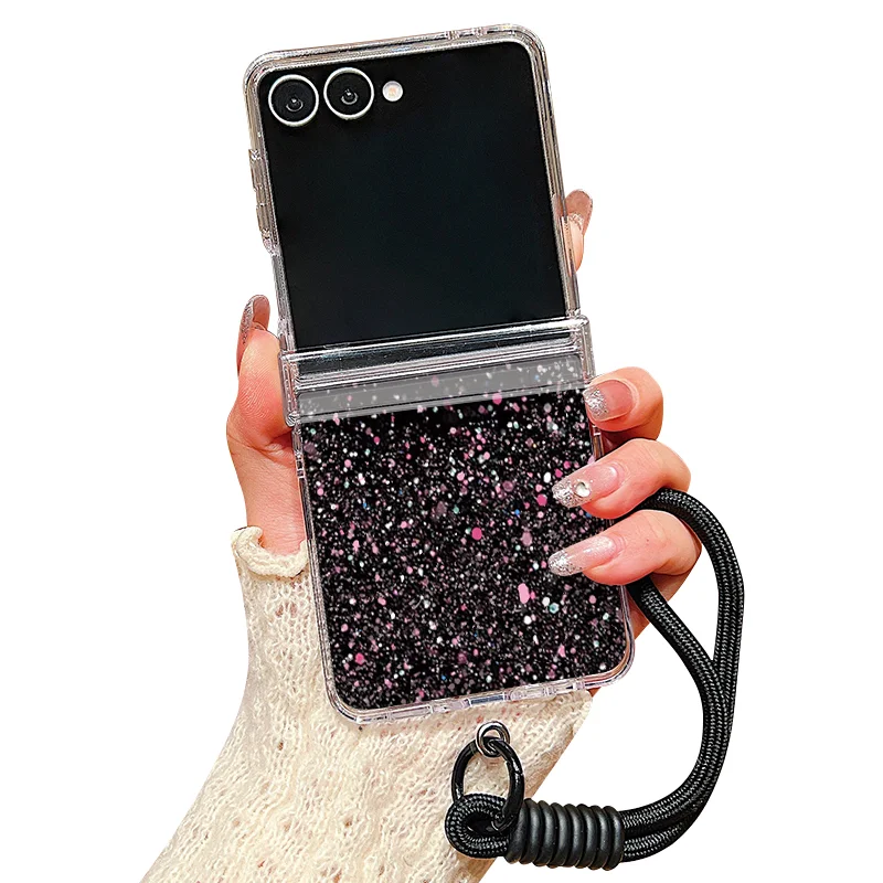Cherry Blossom Lanyard Phone Case For Samsung Galaxy Z Flip 8 7 FE 6 5 4 3 5G Folding Hard Clear Cover For Samsung Z Flip7 Flip6