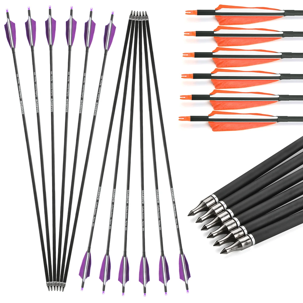 

12pcs 31.6" Archery Spine 500 OD7.8mm Mix Carbon Arrow Colorful 4" Shield Turkey Feather for Bow Hunting Shooting Accessories