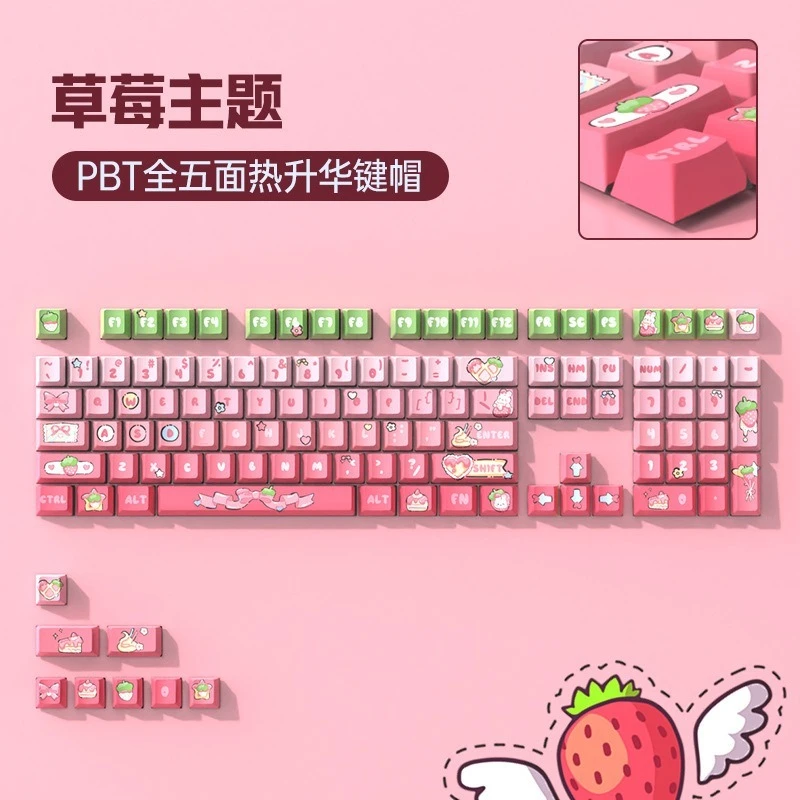 Strawberry Theme Keycaps Set Customized PBT Sublimation Cherry Profile Keyboard Cap 116keys for Mechanical Keyboard Accessories