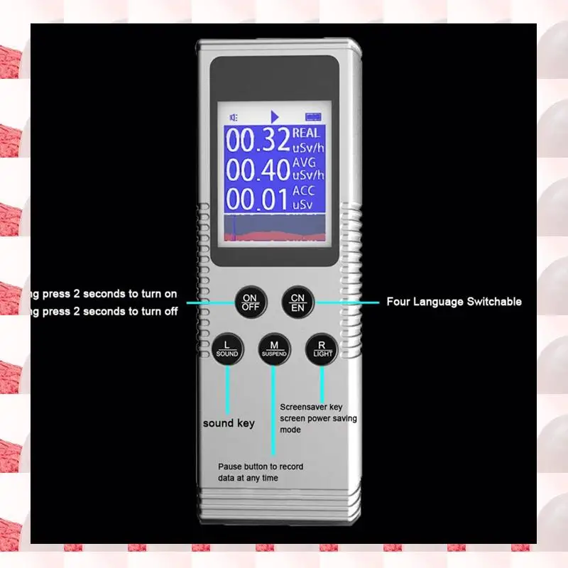 ABGN Ручной детектор ядерного излучения Бытовая лаборатория Цифровой ЖК-дисплей Многофункциональный радиоактивный счетчик Гейгера