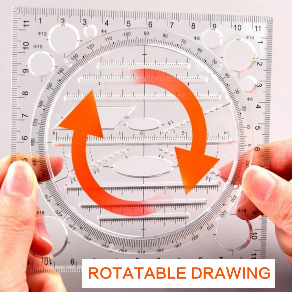 

Multifunction Rotatable Drawing Template Ruler Art Design Construction Architect Stereo Geometry Circle Drafting Measuring Scale