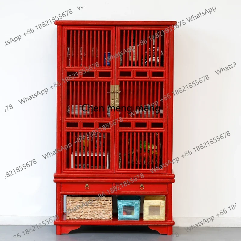 Retro solid wood dining side cabinet Chinese pine multi-functional floor locker display bookshelf