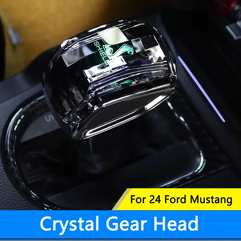 QHCP Crystal Handles Gear Shift Knob Lever With Light Head Gear Cover Modification For Ford Mustang 2024 Interior Accessories