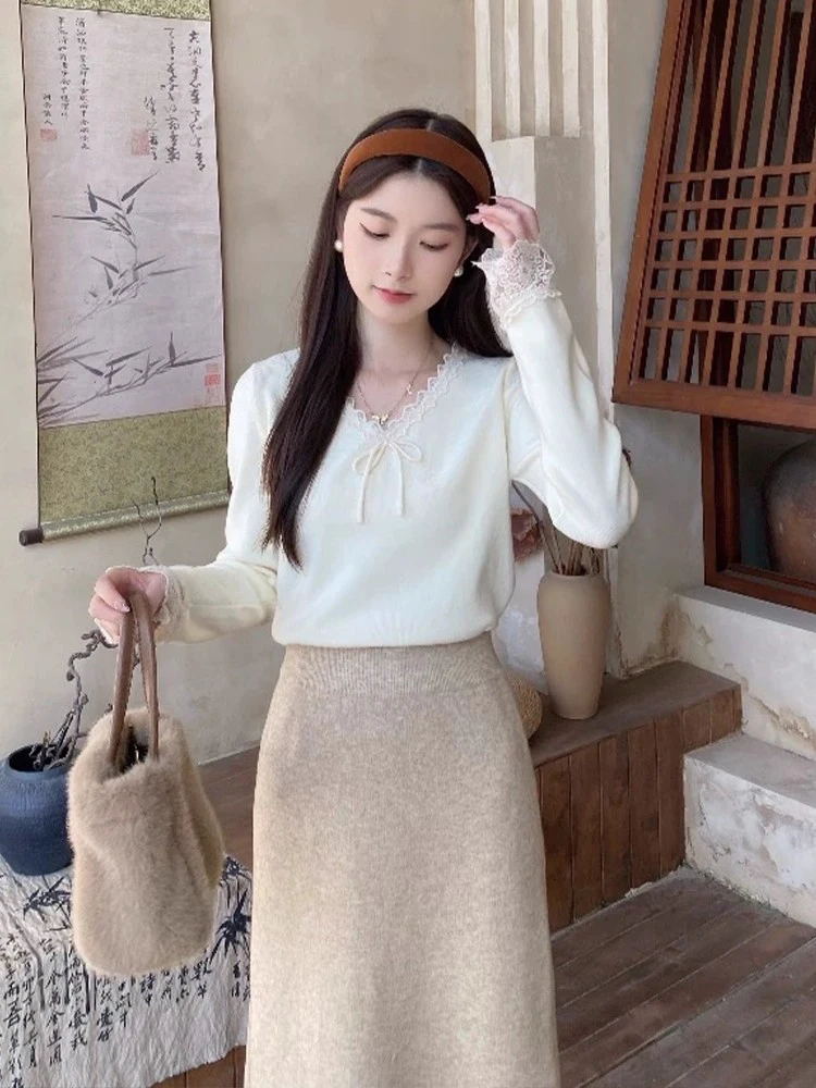 الحلو والتوابل V-Ne الدانتيل لصق عقدة التعادل بوت irt المرأة ربيع الخريف الرغبة النقية ملابس داخلية محبوك سترة...