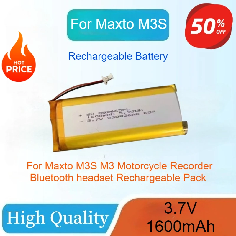 

High Quality 3.7V 1600mAh Replacement Lithium Polymer Battery for Maxto M3S M3 Motorcycle Recorder Rechargeable Pack