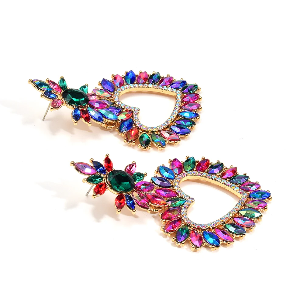 New Arrival Love Heart Pendant Earring Exaggerated High Quality Multicolored Rhinestone Drop Earrings Jewelry For Women image 4