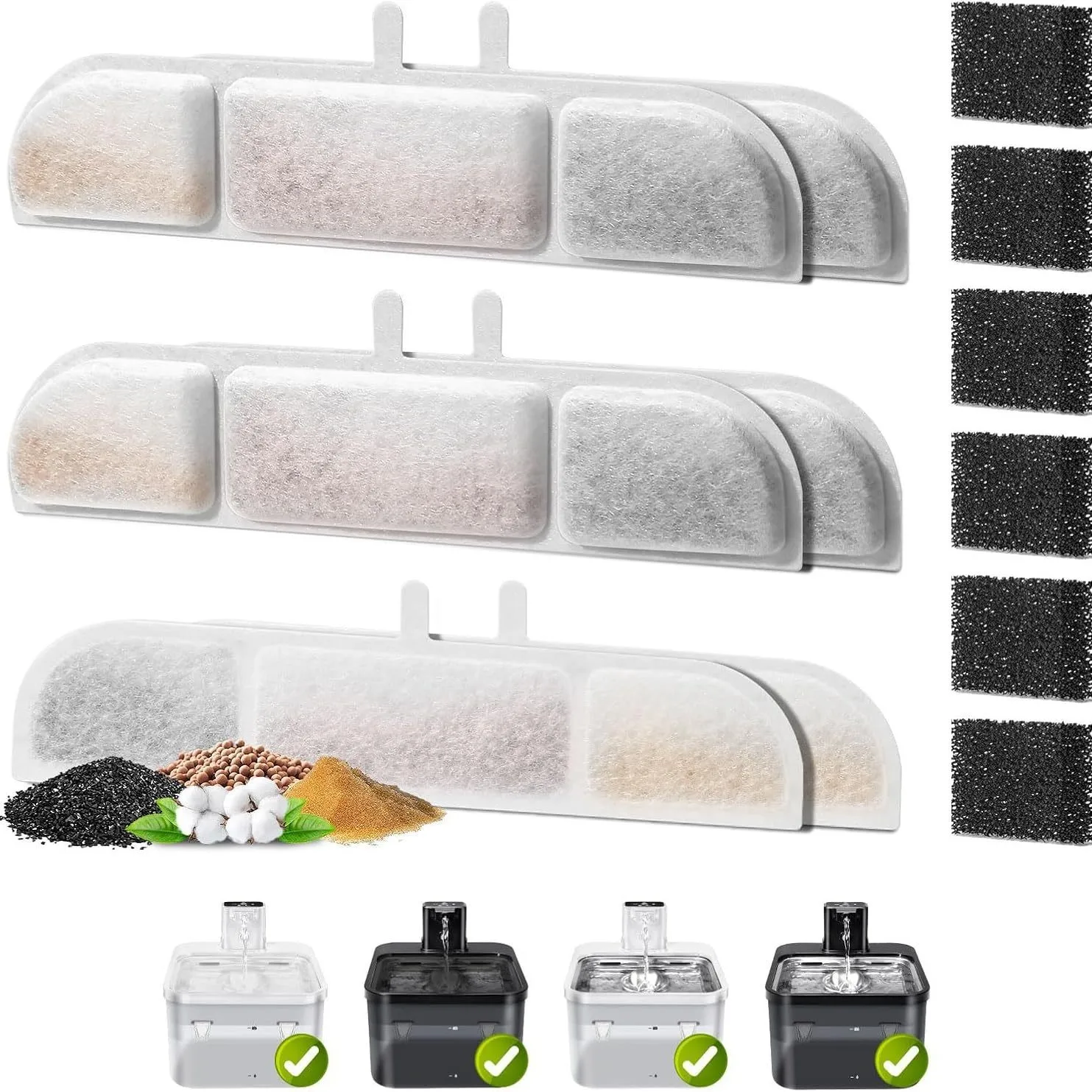 DownyPaws Activated Carbon Filter Cartridge Replacement for Cat Drinking Fountain WFP6 Pack of 6 Or 12