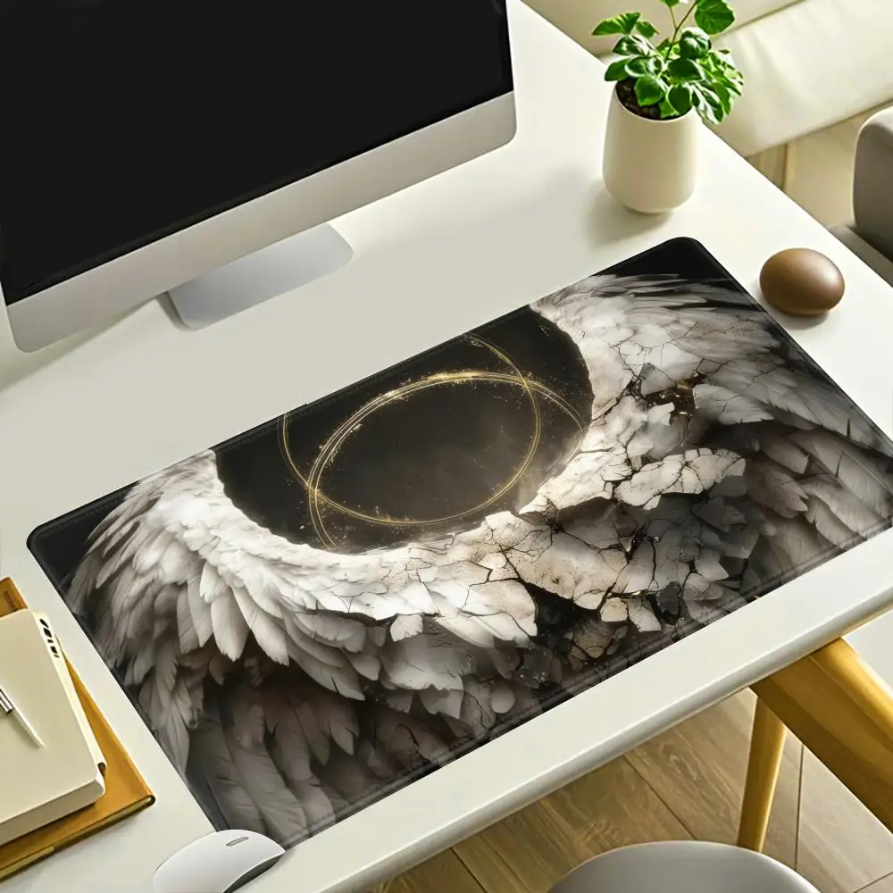 

HYBXAXC Gothic Cracked Angel Wings with Halo Mouse Pad Desk Mouse Pad Cute Desk Pad Extended Gaming Keyboard Mats Large Gamer
