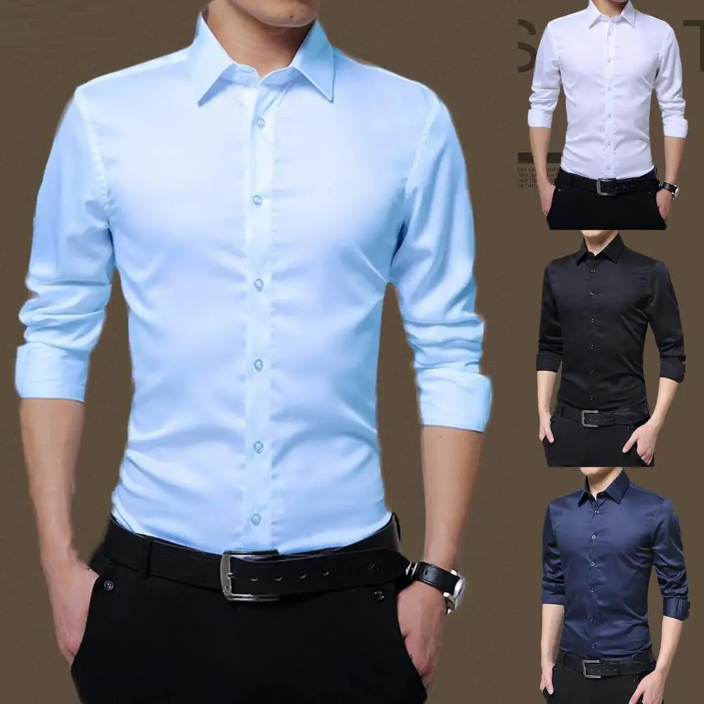 Men's Standard Slim Fit Button Collar Dress Shirts For Men Korean Fashion Business Formal Blouse Streetwear Work Shirt