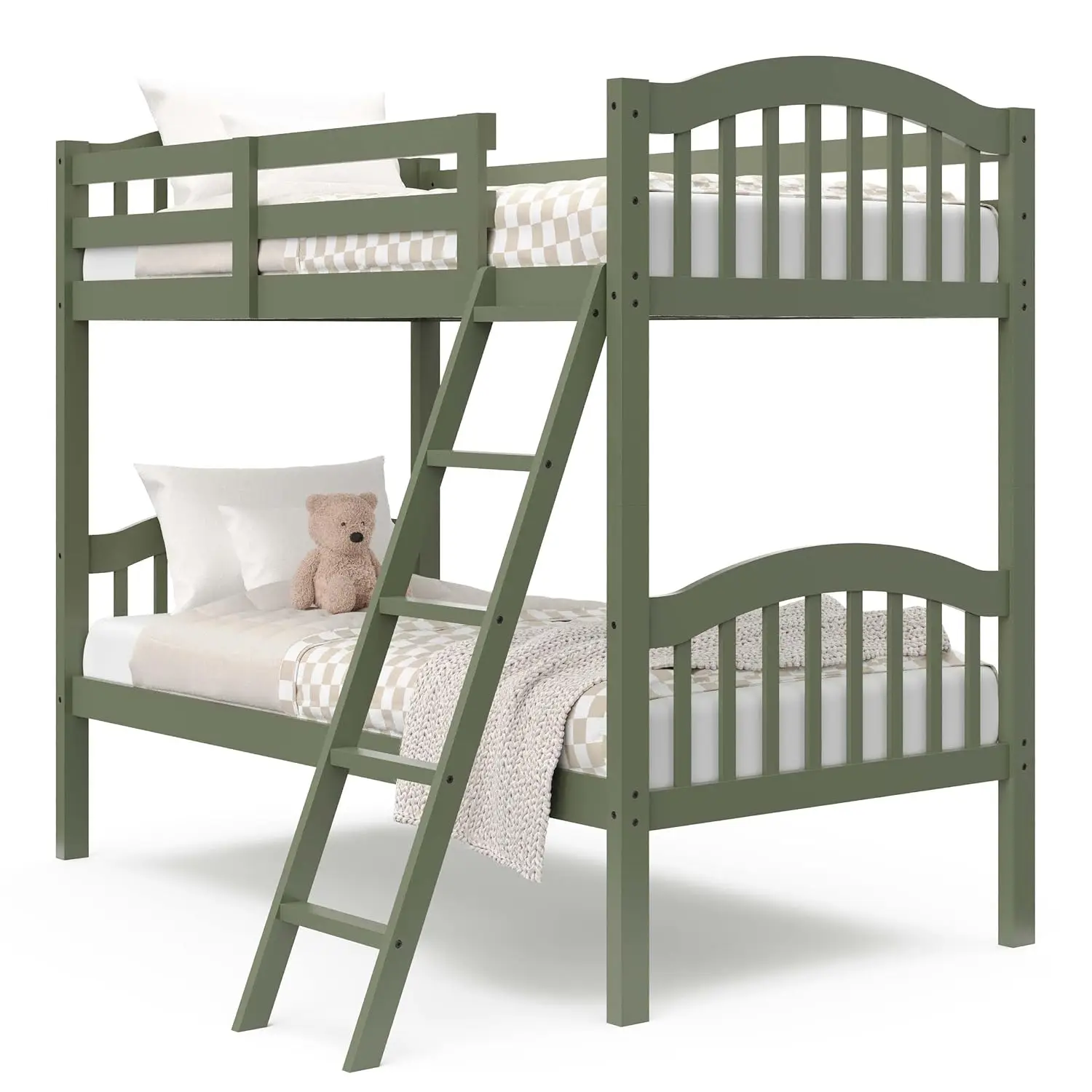 Twin-Over-Twin Bunk Bed (Olive) - GREENGUARD Gold Certified, Converts to 2 Individual Twin beds