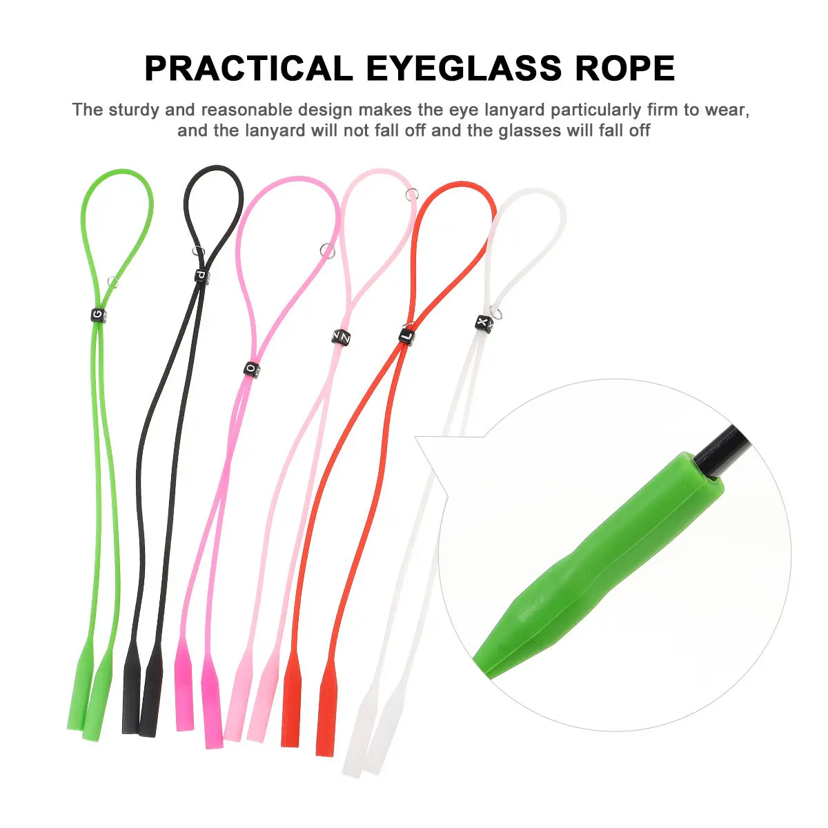 

6Pcs Nonslip Glasses Lanyard Silicone Nylon Sports Eyeglass Chain Letter Printed Anti Slip Rope for Outdoor Activities Reading