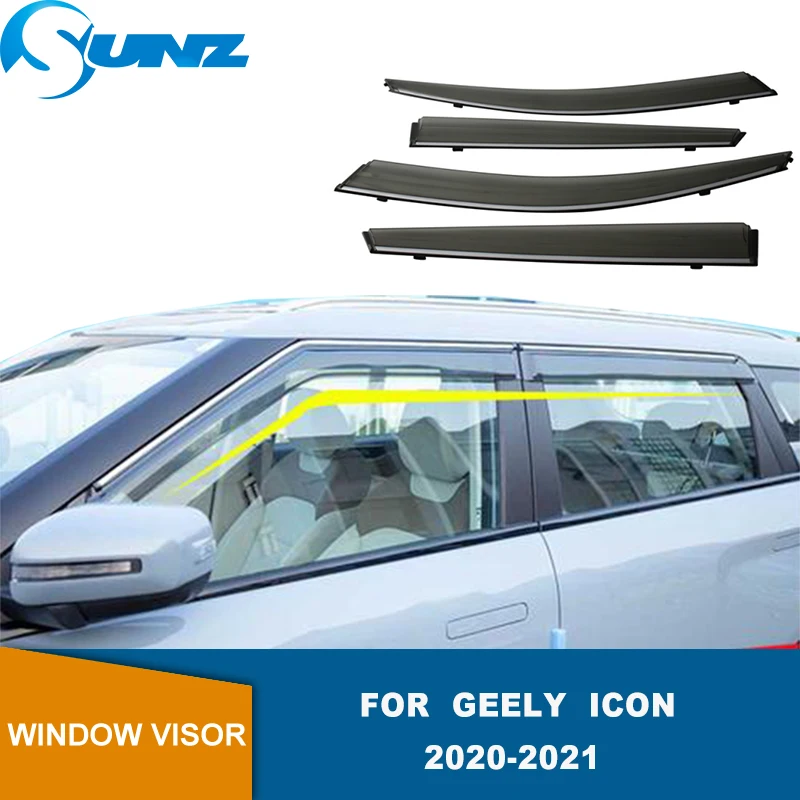 Side Window Deflector For Geely Icon 2020 2021 2022 Weathershields Window Visors Sun Rain Tape On Deflector Wind Rain Guard SUNZ