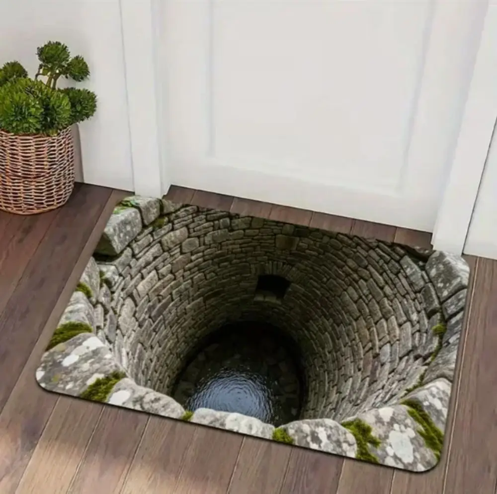 VIKAMA 3D Optical Illusion Trap Door Mat Non-Slip Indoor/Outdoor Entrance Rug Kitchen & Bedroom Floor Mat Home Decor