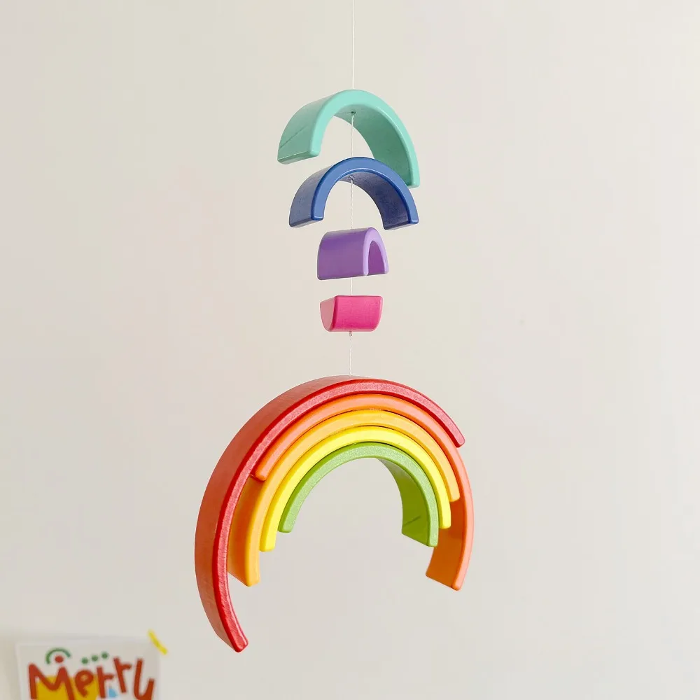 Creative Wooden Rainbow Dynamic Balance Hanging Wall Pendant Parachute Ceiling Pendant Home Bedroom Beautiful Decorations