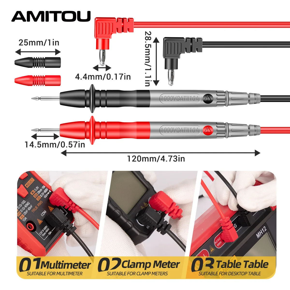 AMITOU 10A/1000V Multi Meter Probe Wire Pen Cable Universal Test Lead for Digital Multimter Multi-functional Measuring Probe Pen